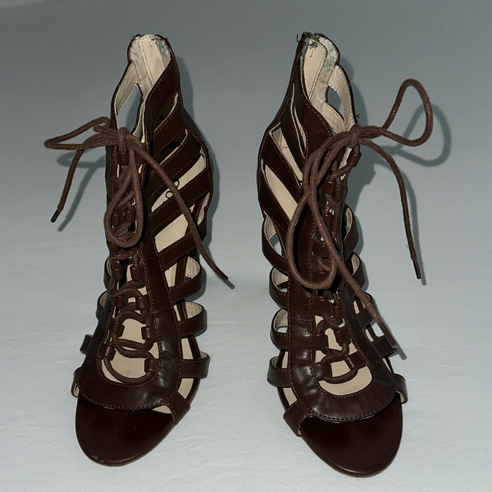 Guess leather heels laced up